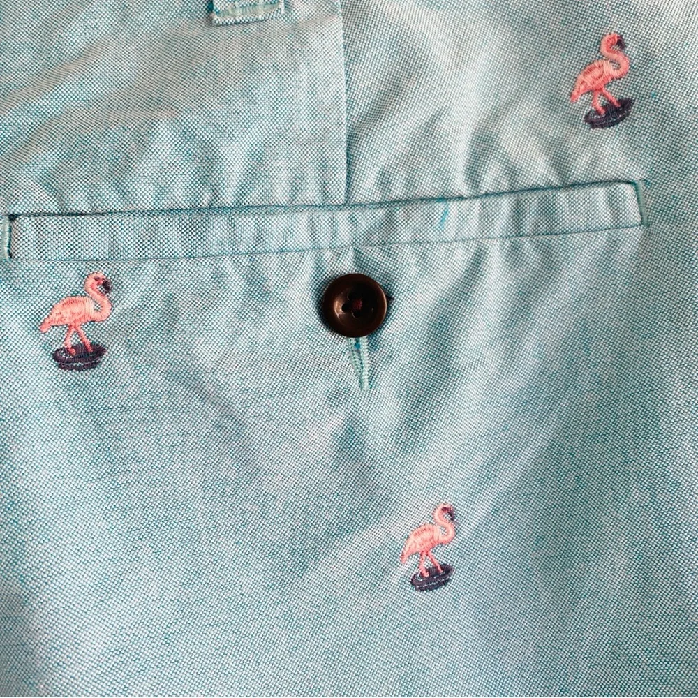 J. Crew Men’s Shorts Chino Flamingo Light Blue Turquoise Embroidered 40 Preppy